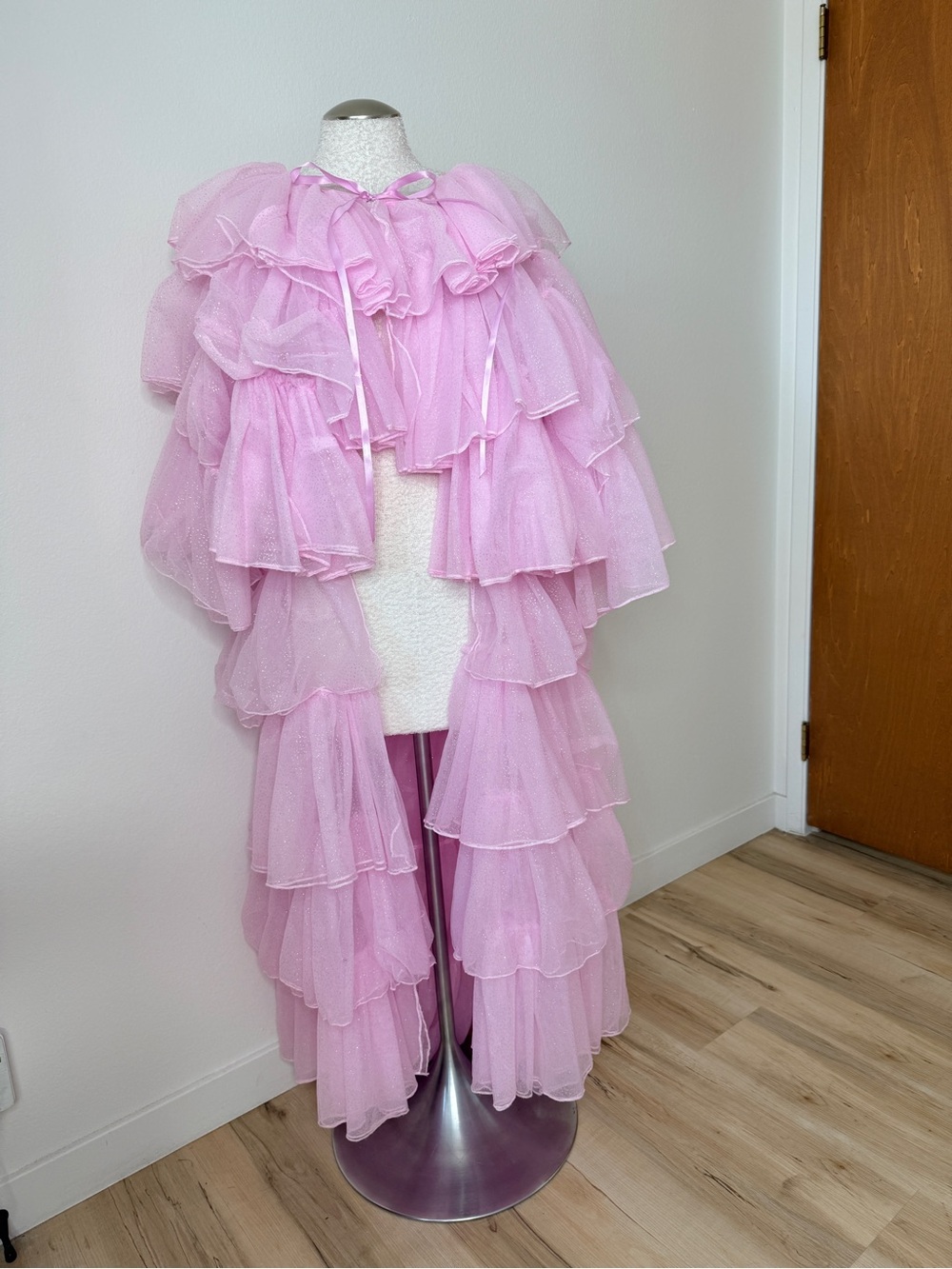 Pink Layered Ruffle Cape Coat